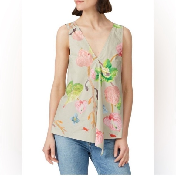 TIBI Floral Cotton Poplin Top - Picture 1 of 15